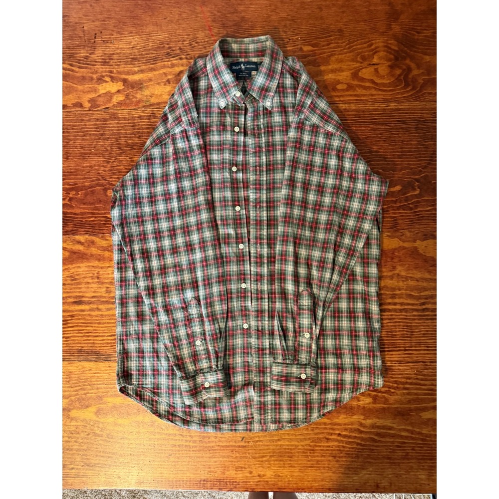 Ralph Lauren Button Down Mens M Red Green Plaid Blake Cotton Long Sleeve Shirt